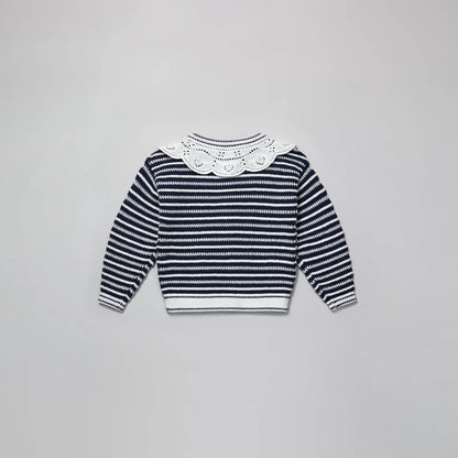 女童藏青色条纹棉开衫