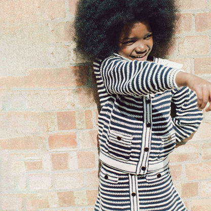 女童藏青色条纹棉开衫