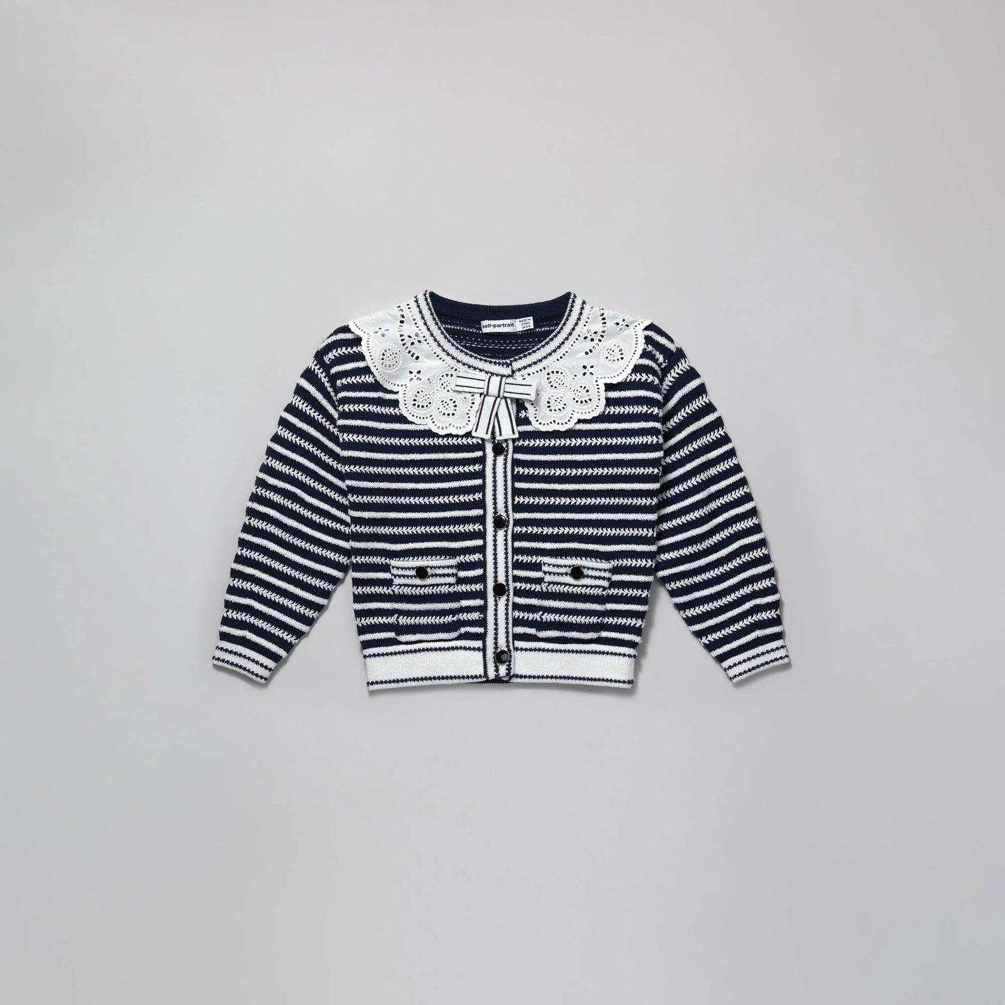 女童藏青色条纹棉开衫