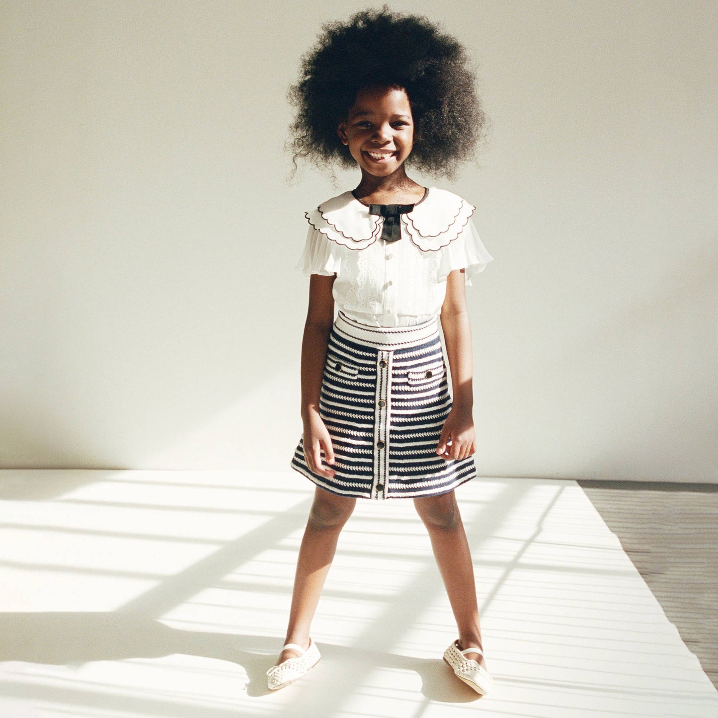 女童藏青色条纹棉短裙