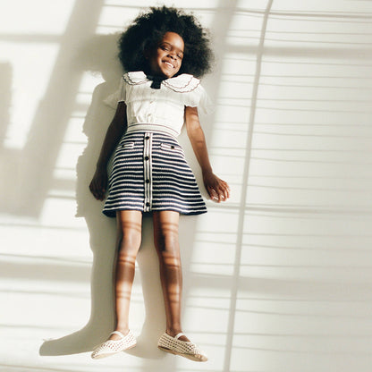 女童藏青色条纹棉短裙