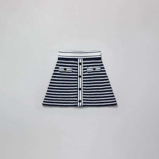 女童藏青色条纹棉短裙