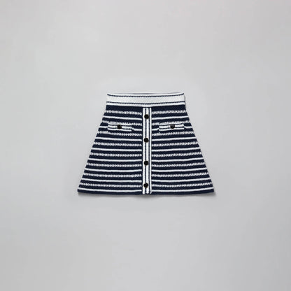 女童藏青色条纹棉短裙