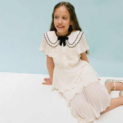 女童象牙白扇贝领薄纱连衣裙