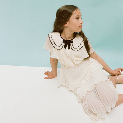 女童象牙白扇贝领薄纱连衣裙