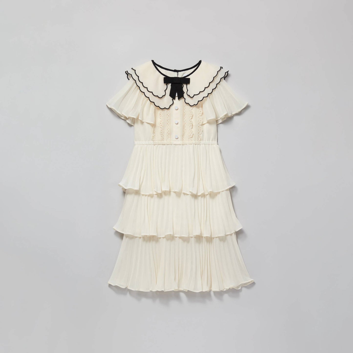 女童象牙白扇贝领薄纱连衣裙