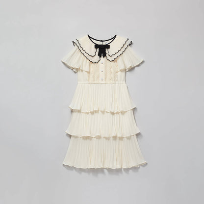 女童象牙白扇贝领薄纱连衣裙