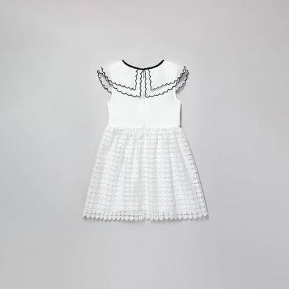 女童白色心形蕾丝扇贝领连衣裙