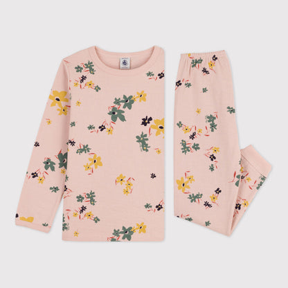 女童粉色印花棉睡衣套装