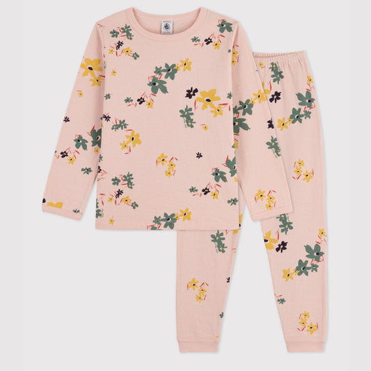 女童粉色印花棉睡衣套装