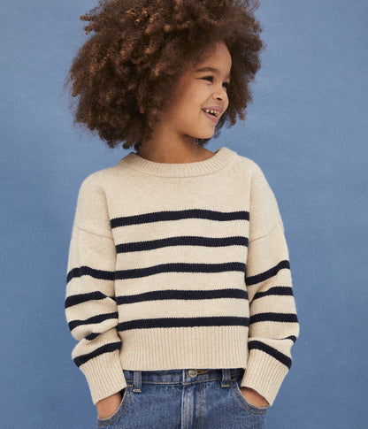 女童象牙白条纹毛衣