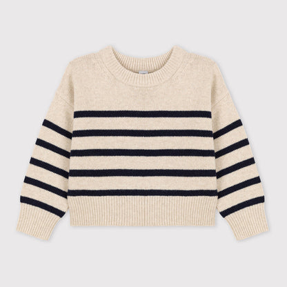 女童象牙白条纹毛衣