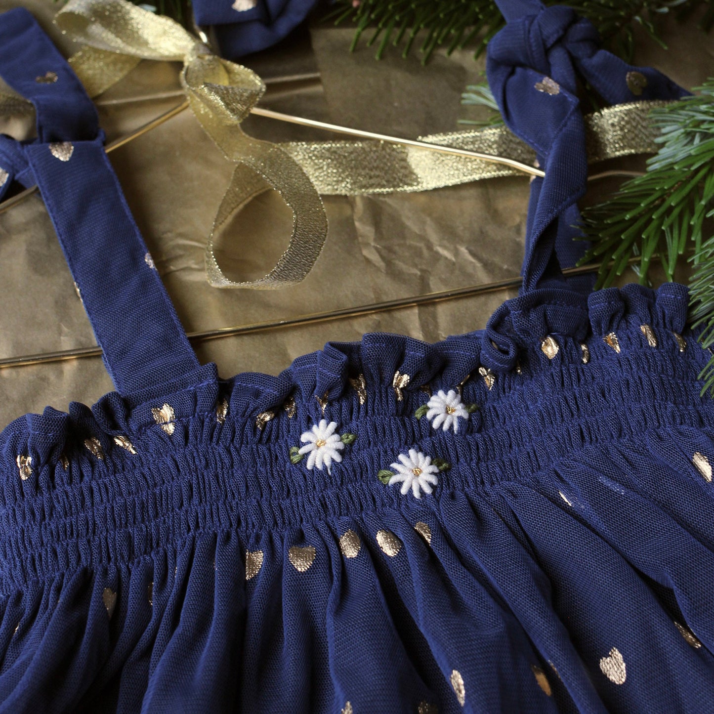 女童蓝色心形棉连衣裙