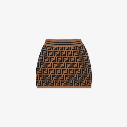 女童棕色Logo针织短裙