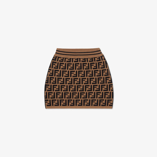 女童棕色Logo针织短裙