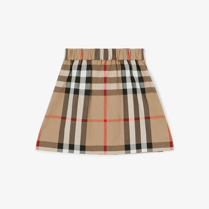 女童米色格子棉短裙
