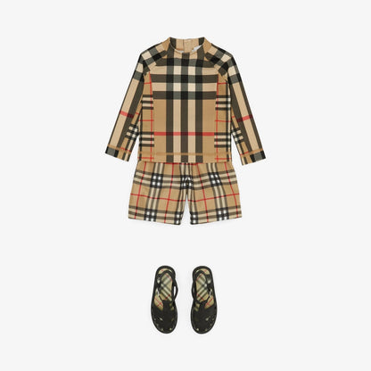 男婴米色格子泳裤