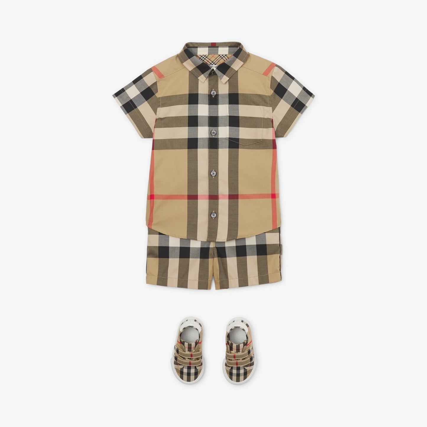 男婴米色格子棉衬衫