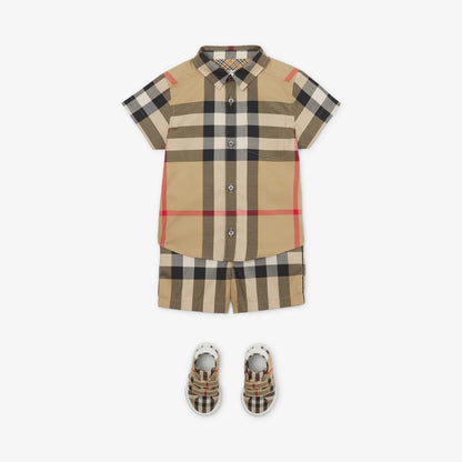 男婴米色格子棉衬衫