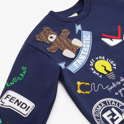 男童藏青色印花棉卫衣