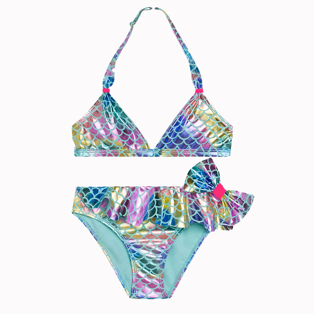 女童蓝色渐变分体泳装