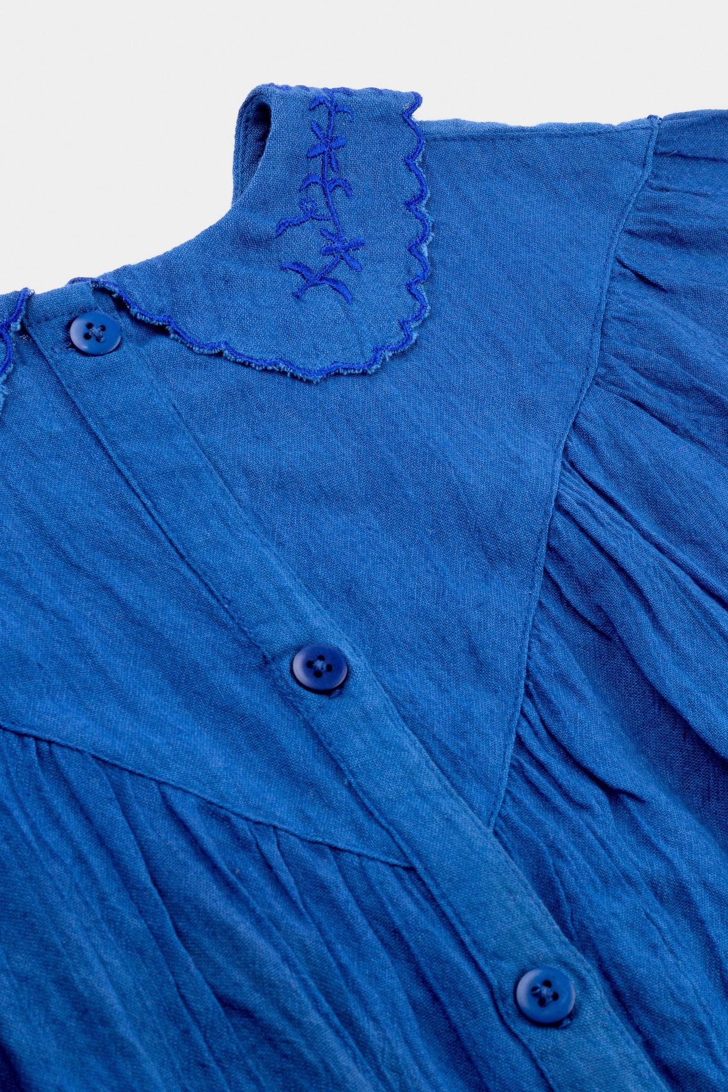Girls Blue Embroidered Cotton Top