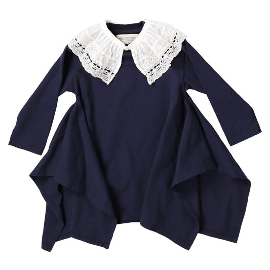 女童藏青色不规则棉T恤