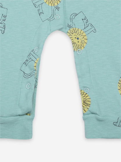 女婴绿色狮子印花棉连体衣