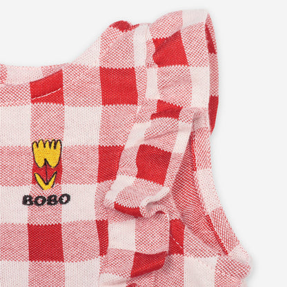 女婴红色格子棉连衣裙