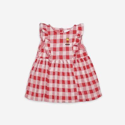 女婴红色格子棉连衣裙