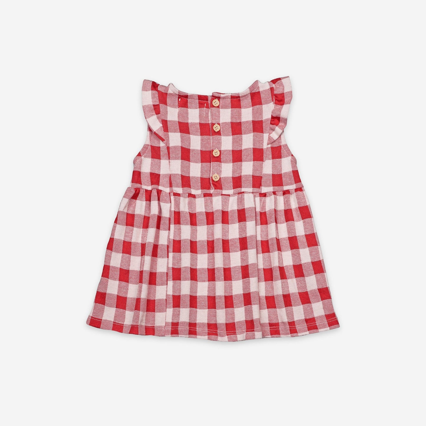 女婴红色格子棉连衣裙