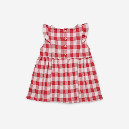 女婴红色格子棉连衣裙