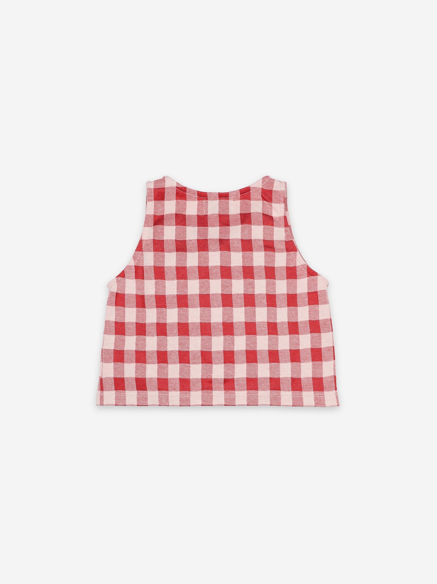 Girls Red Check Button Cotton Top