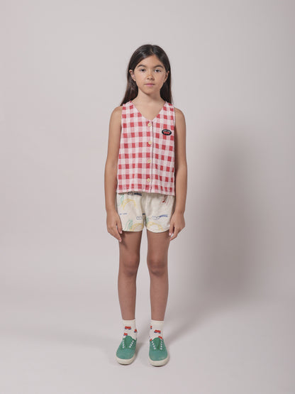 Girls Red Check Button Cotton Top
