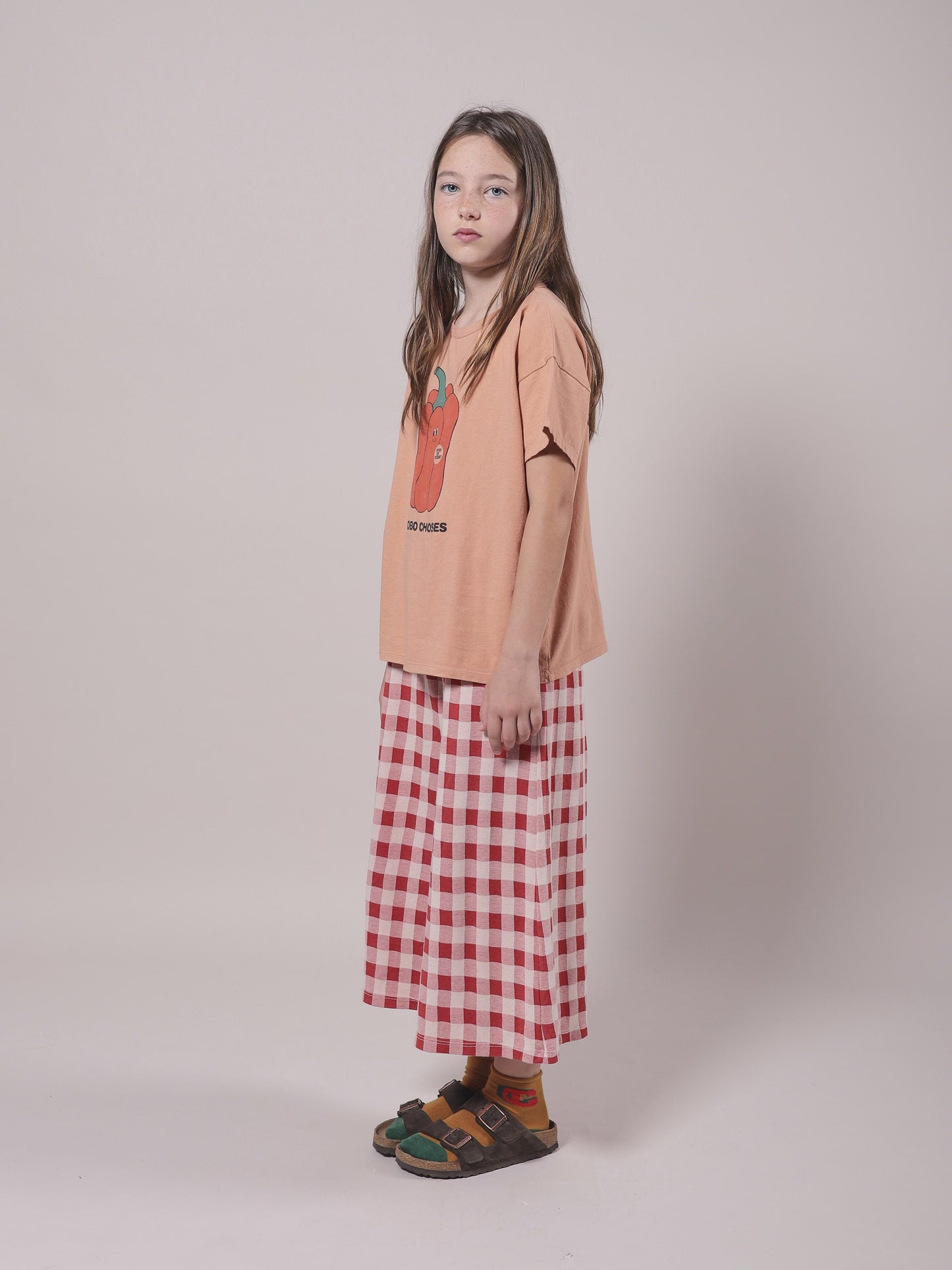 Girls Red Check Cotton Trousers