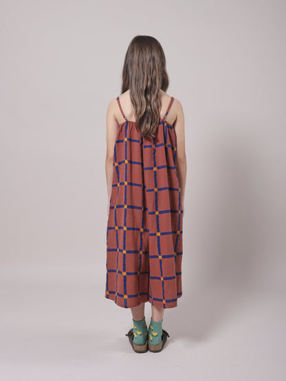 Girls Mauve Check Cotton Jumpsuit