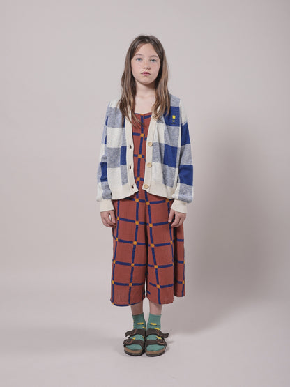 Girls Mauve Check Cotton Jumpsuit