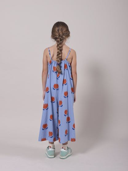 女童蓝色印花棉连体裤