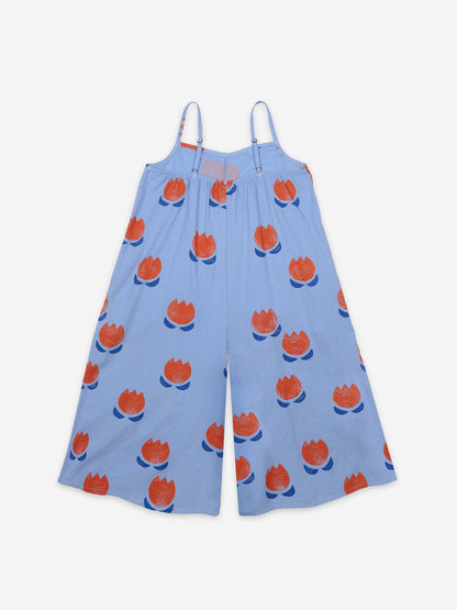 女童蓝色印花棉连体裤