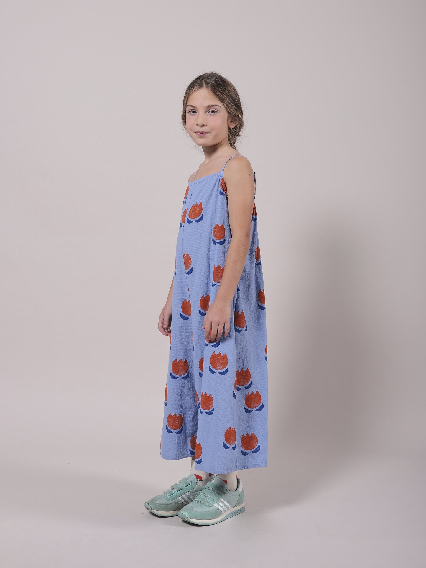 女童蓝色印花棉连体裤