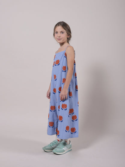 女童蓝色印花棉连体裤