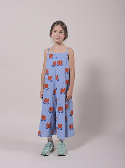 女童蓝色印花棉连体裤