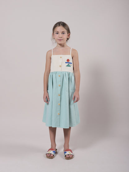 女童绿色纽扣棉连衣裙