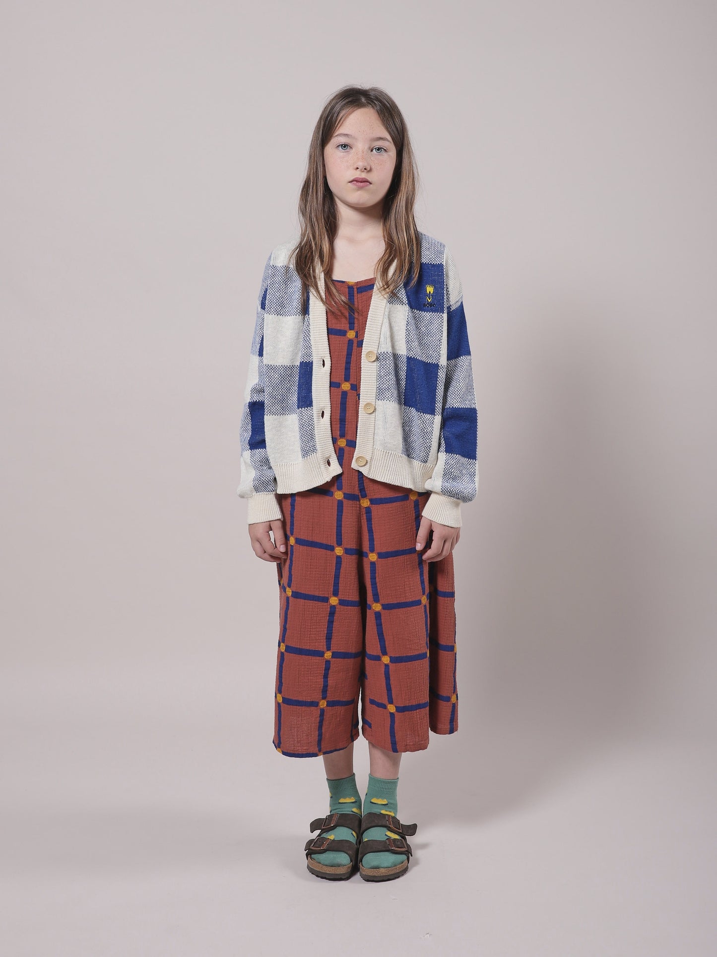 女童蓝色格子开衫