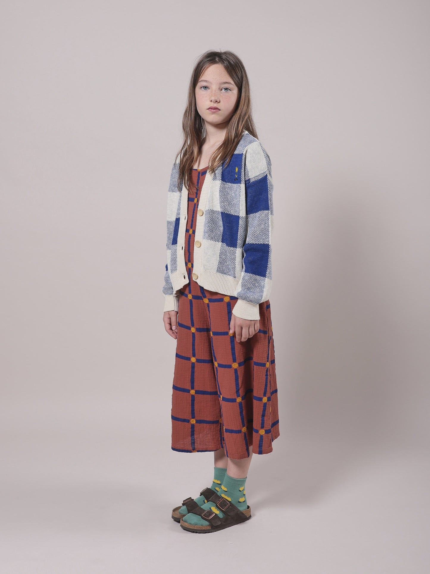 女童蓝色格子开衫