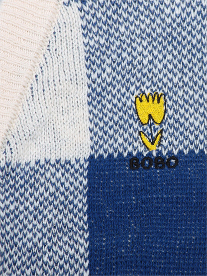 女童蓝色格子开衫