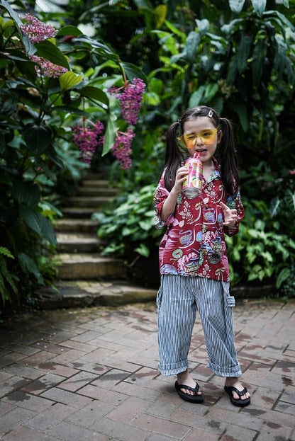 儿童蓝色条纹长裤