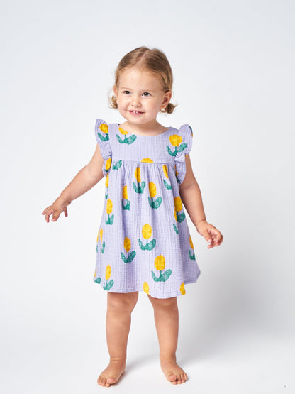 女婴薰衣草花朵棉连衣裙