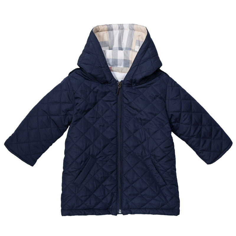 Baby Navy Blue Quilted Hooded Jacket