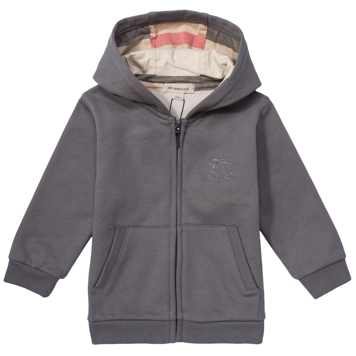 Boys Grey Tracksuit With Check Lined Hood